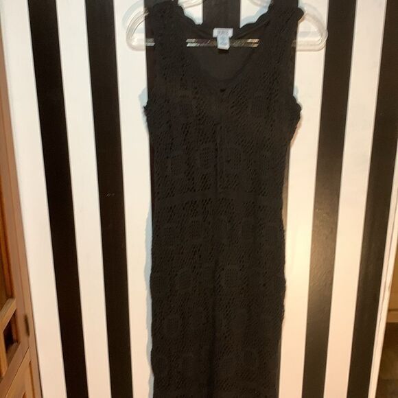 Dresses & Skirts - Black Crochet 2 Piece Set Maxi Tank Dress & Cardigan Med/Large Woman’s 12/14